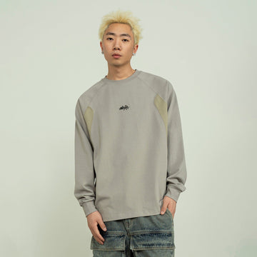 MAKEMORE Modern Deconstructed Embroidered Long-Sleeve Tee-L/S Tee-S-Gray-Free Shipping Leatheretro