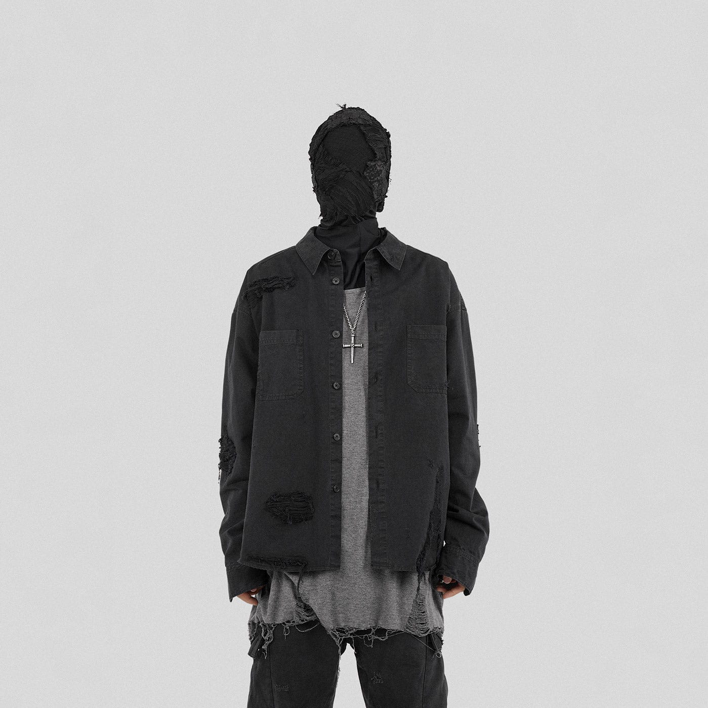 UNDERWATER Ripped Overshirt Black-Jacket-S-Free Shipping Leatheretro