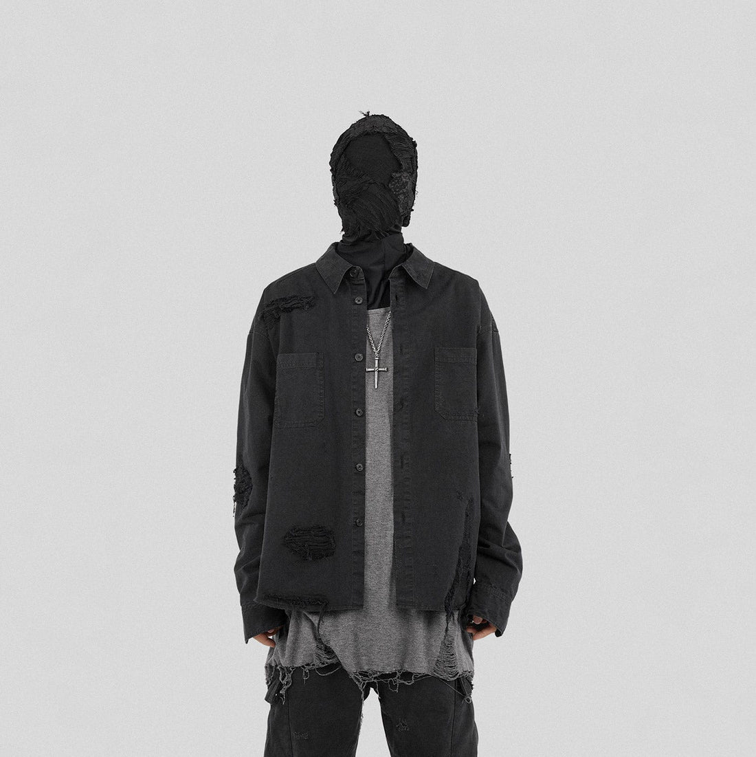 UNDERWATER Ripped Overshirt Black-Jacket-S-Free Shipping Leatheretro