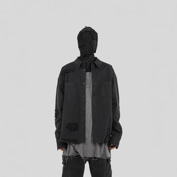 UNDERWATER Ripped Overshirt Black-Jacket-S-Free Shipping Leatheretro