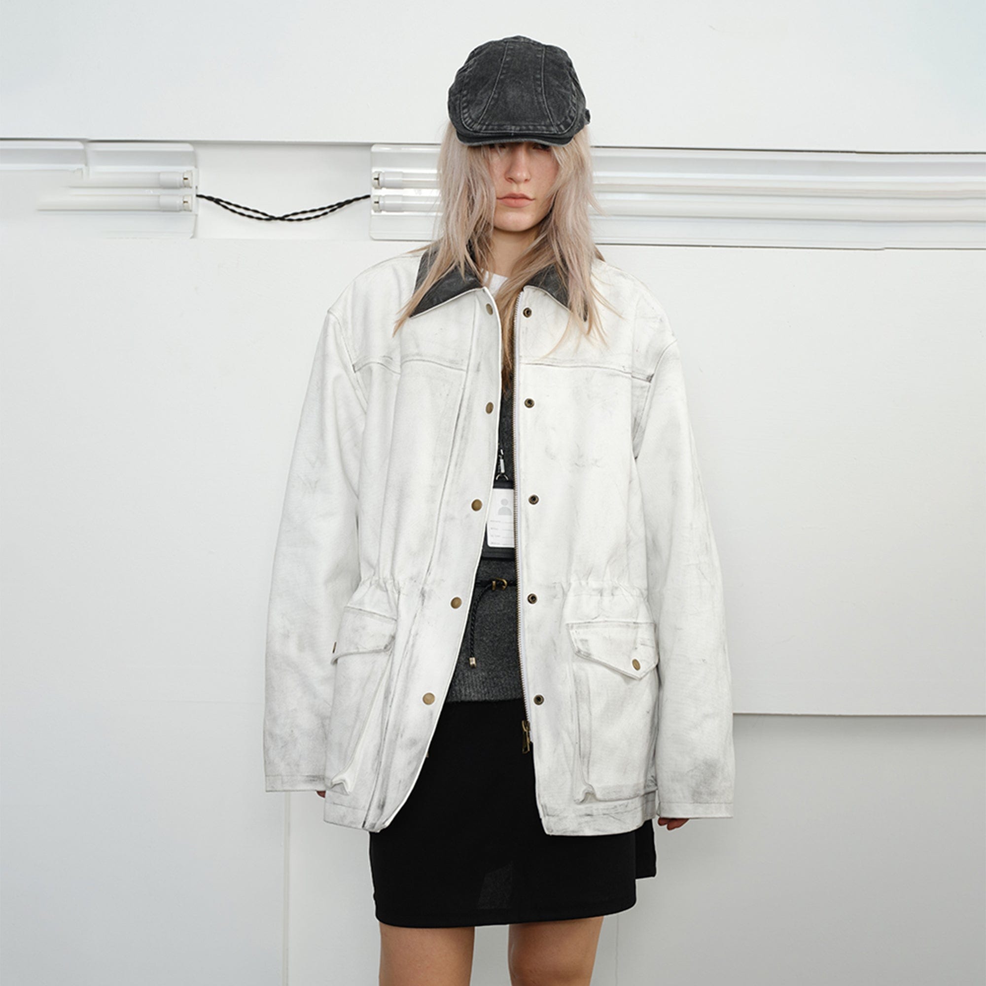 KREATE Aged Canvas Spliced Big-Pocket Jacket-Jacket-S-White-Free Shipping Leatheretro