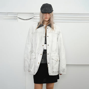 KREATE Aged Canvas Spliced Big-Pocket Jacket-Jacket-S-White-Free Shipping Leatheretro