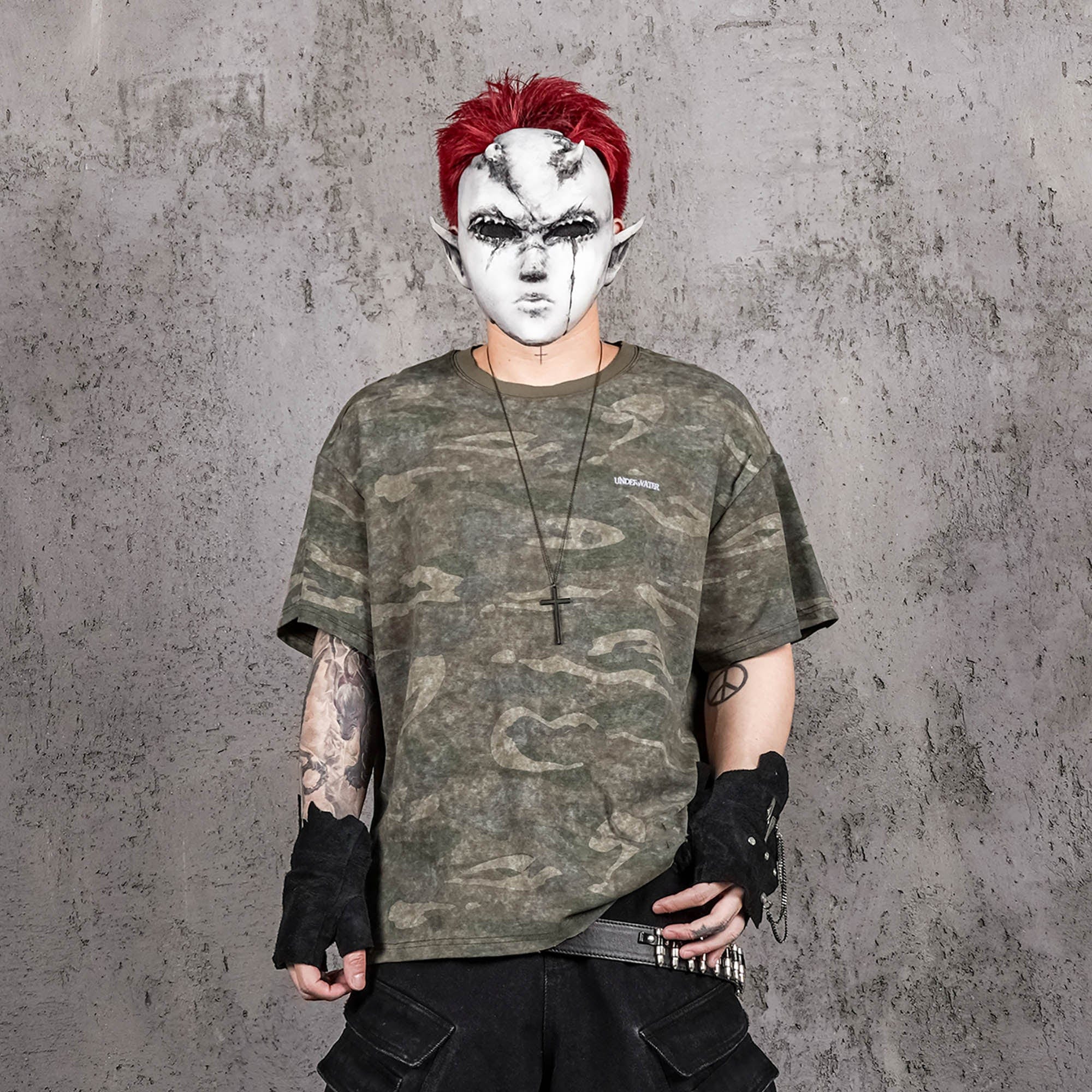 UNDERWATER Distressed Camo Oversized T-Shirt-T Shirt-S-Free Shipping Leatheretro