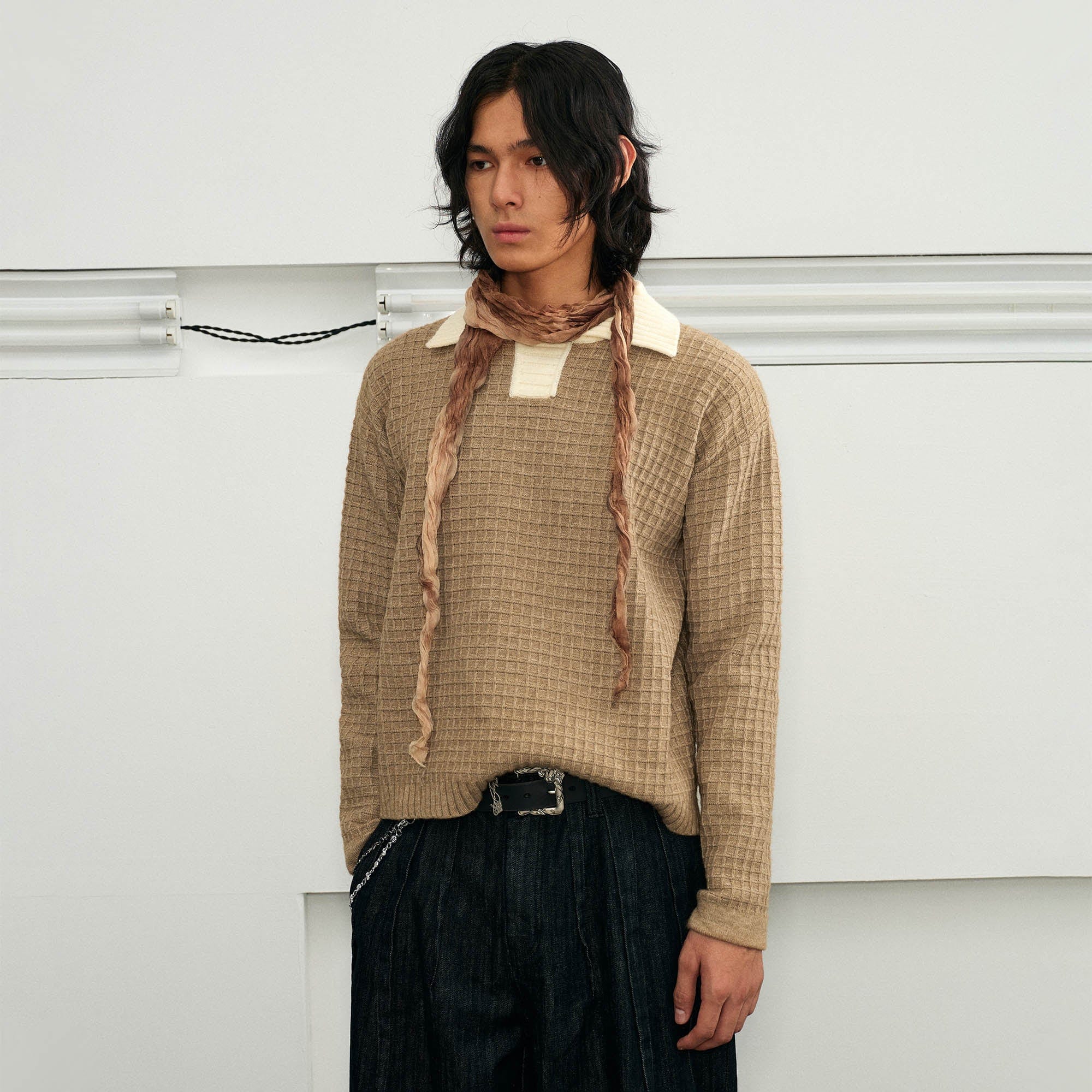 KREATE Waffle Knit Polo Sweater-Sweater-S-Khaki-Free Shipping Leatheretro