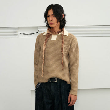 KREATE Waffle Knit Polo Sweater-Sweater-S-Khaki-Free Shipping Leatheretro