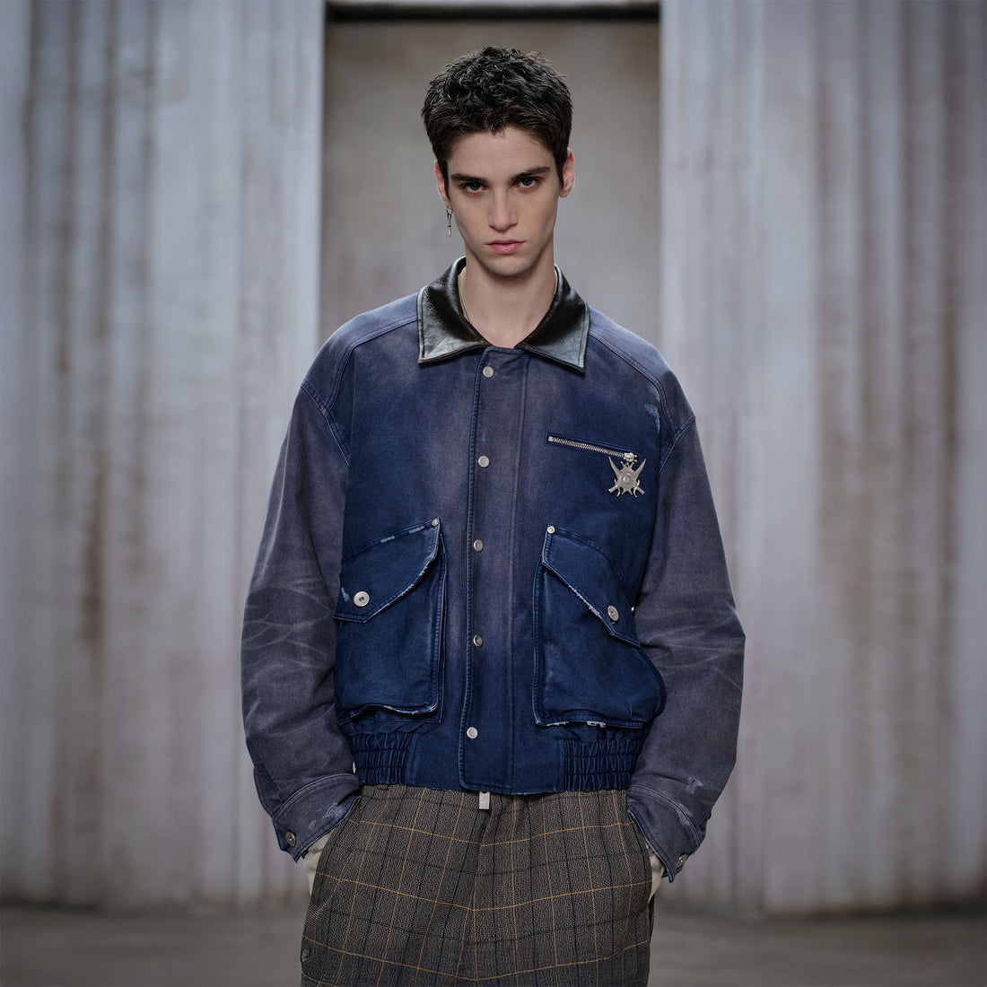 FACEONLAB Washed Gradient Utility Jacket Blue-Jacket-M-Free Shipping Leatheretro