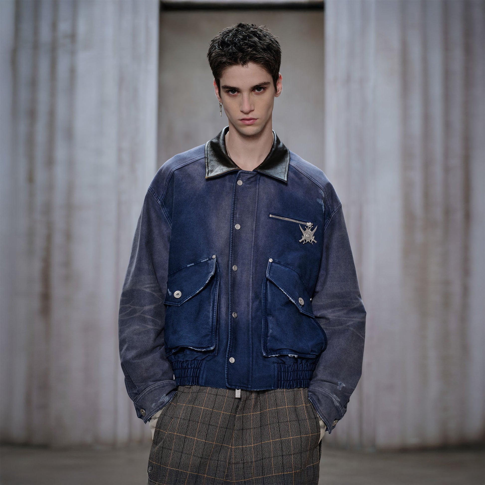 FACEONLAB Washed Gradient Utility Jacket Blue-Jacket-M-Free Shipping Leatheretro