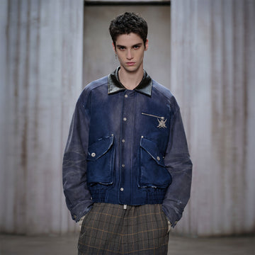 FACEONLAB Washed Gradient Utility Jacket Blue-Jacket-M-Free Shipping Leatheretro
