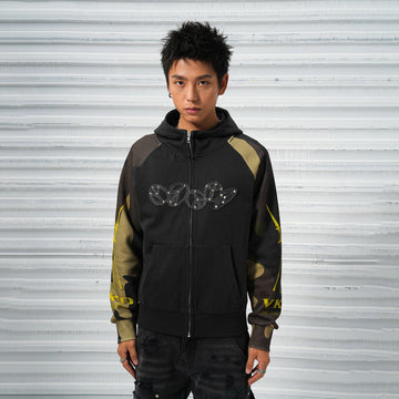 VINKID Camo Raglan Rivet Hooded Jacket-Jacket-S-Free Shipping Leatheretro