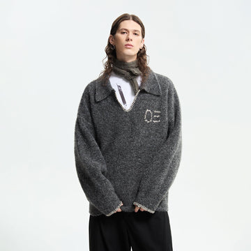 ORGANIC EMOTION Stitches V-neck Oversized Sweater-Sweater-S-Free Shipping Leatheretro
