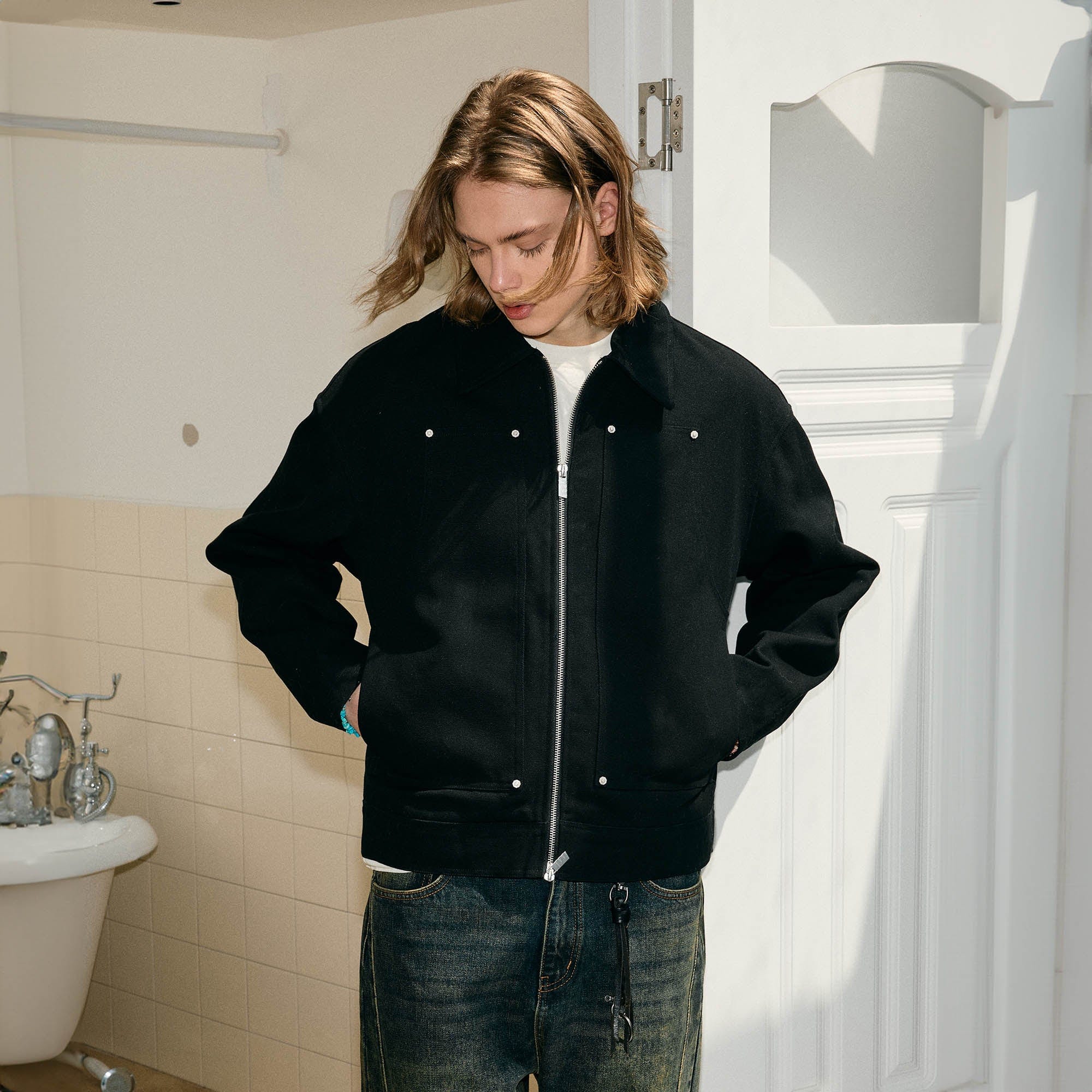 KREATE Studded Patchwork Utility Jacket-Jacket-S-Black-Free Shipping Leatheretro