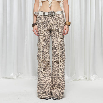 DND4DES¡ÁFaychui Leopard Lace-Up Multi-pocket Straight-Leg Pants-Pants-S-Free Shipping Leatheretro
