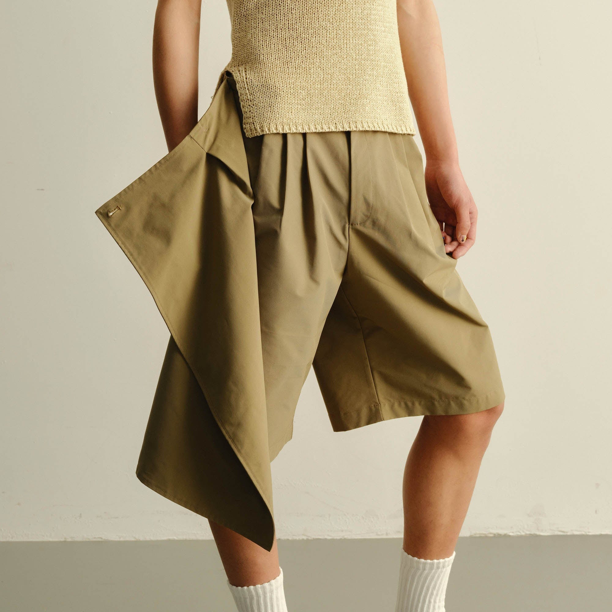 KADAKADA Asymmetrical Overlay Pleated Shorts-Shorts-S-Free Shipping Leatheretro