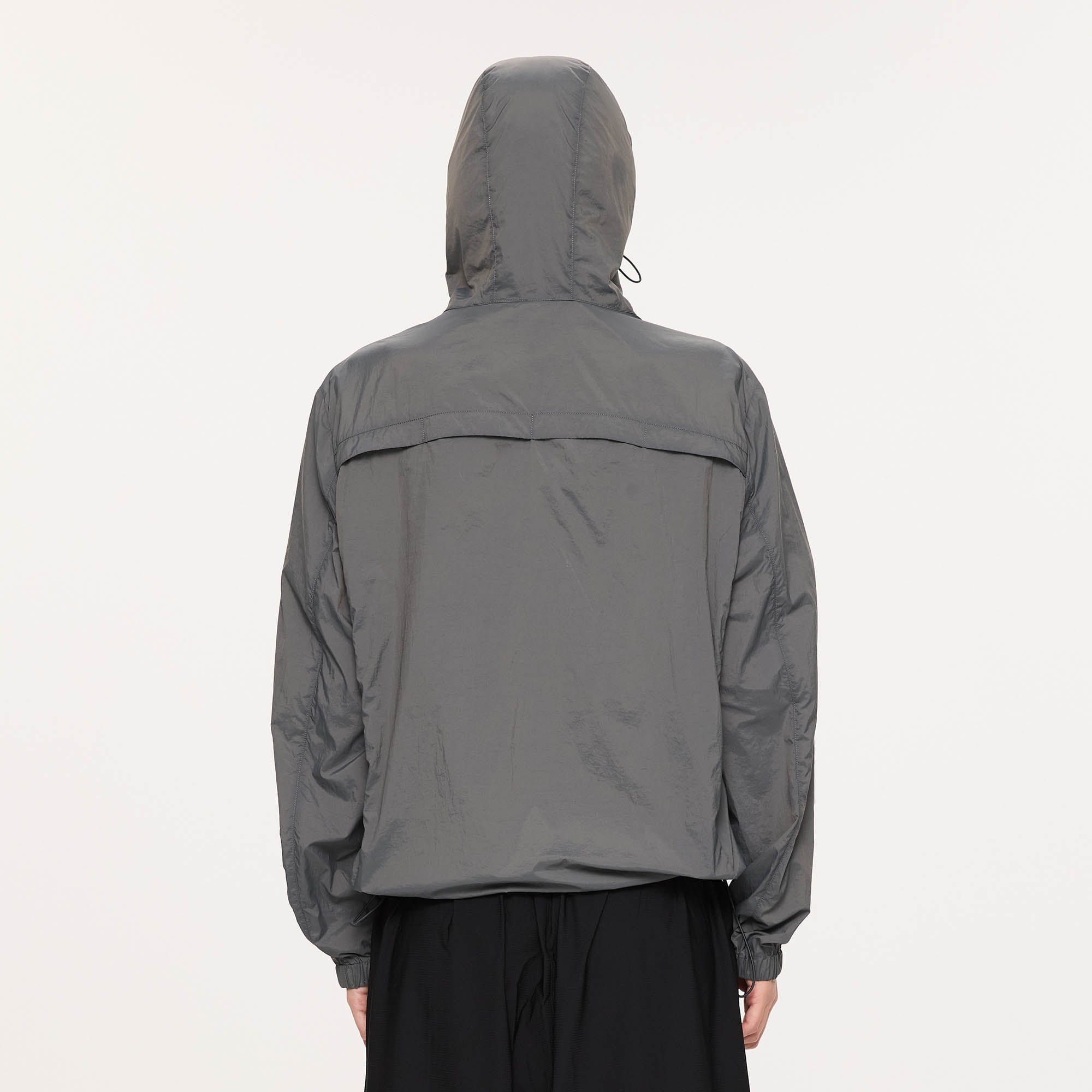 KREATE Asymmetrical Zip Mesh-Paneled UV Protection Hooded Jacket-Jacket-S-Light Gray-Free Shipping Leatheretro