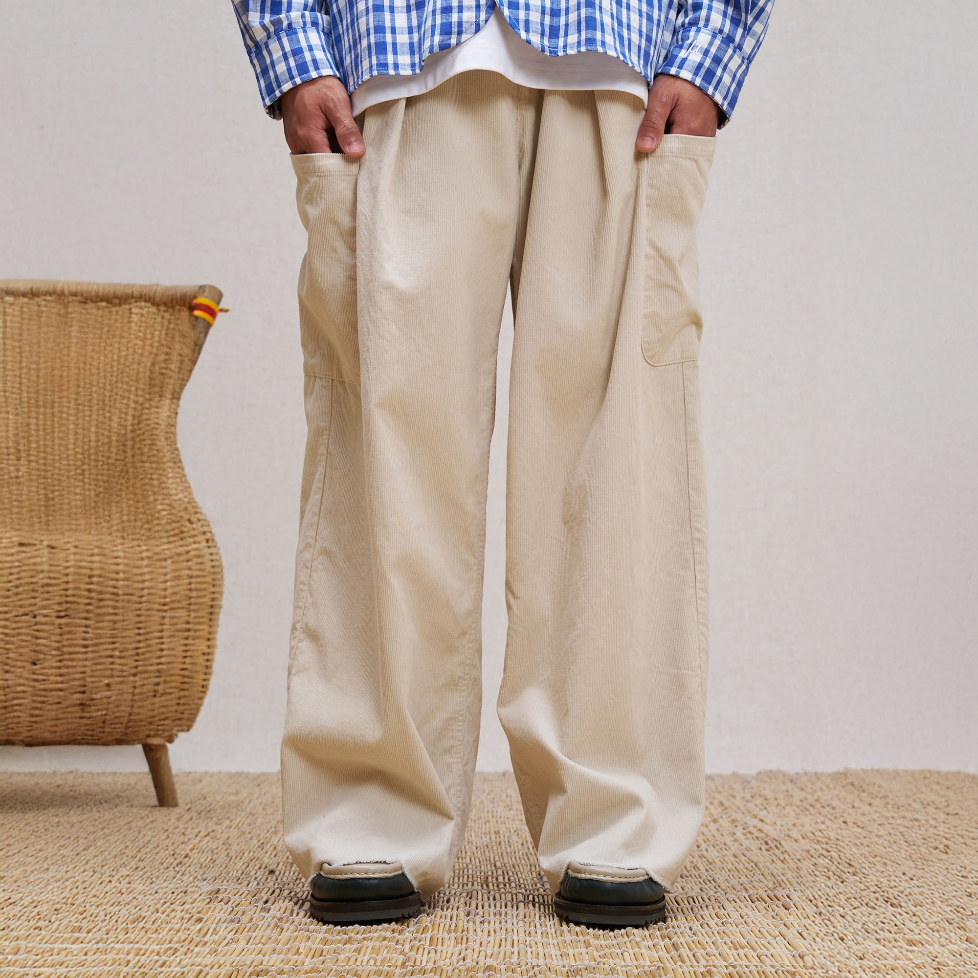 UNLIMITED MOTE Corduroy Pleated Baggy Pants-Pants-S-Beige-Free Shipping Leatheretro