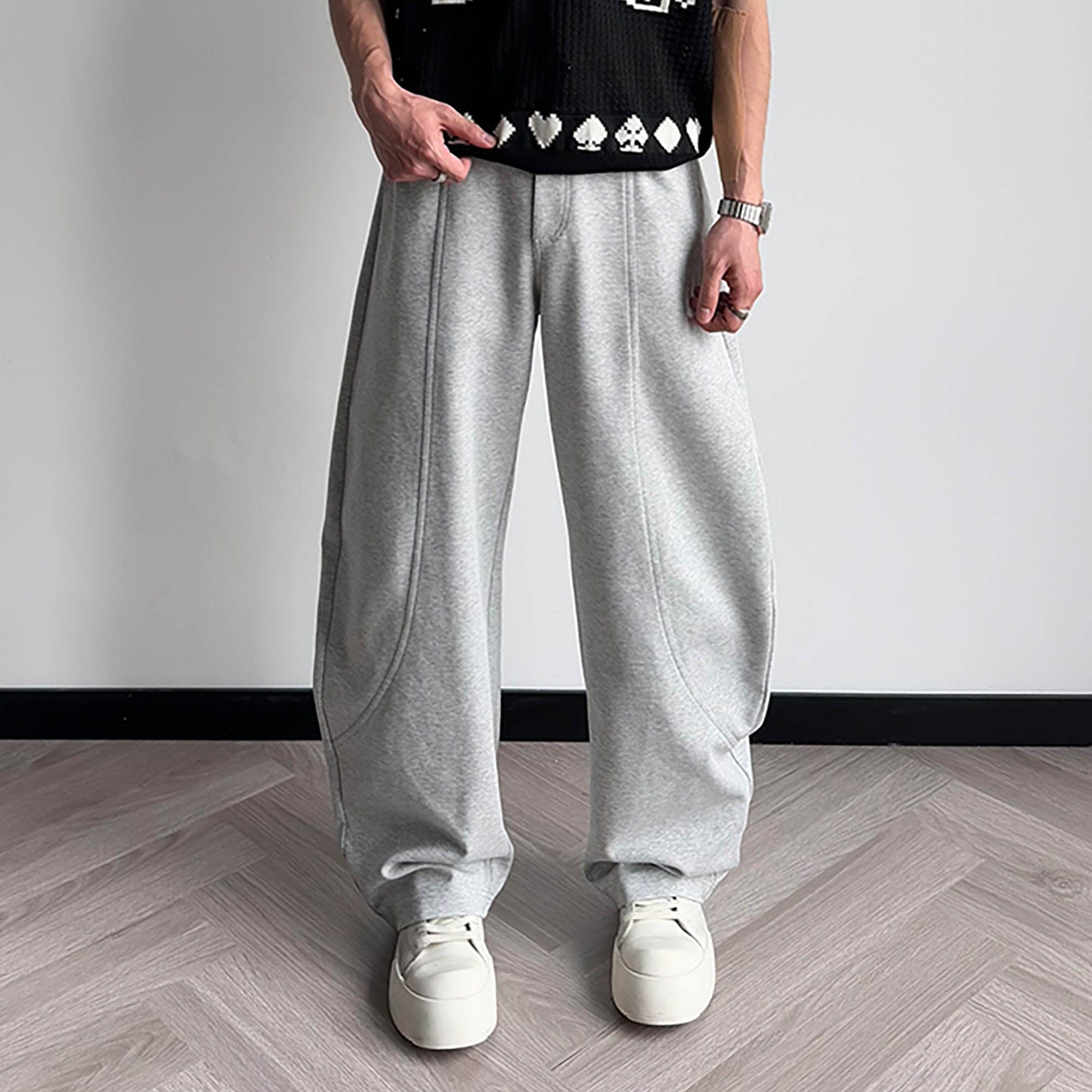 KREATE Curved-Spliced Sorona Quick-Dry Sweatpants-Pants-S-Gray-Free Shipping Leatheretro