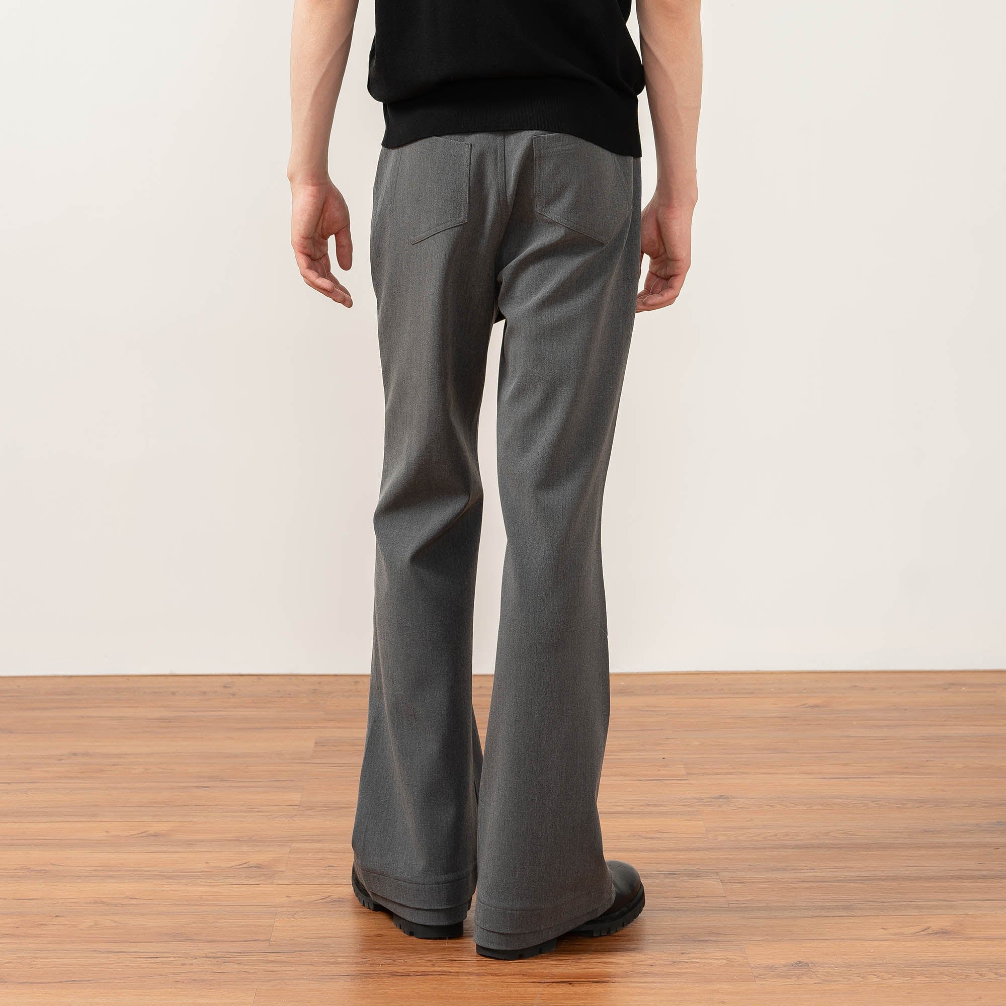MOITIEDEPETALE Essential Layered Flared Trousers-Pants-XS-Black-Free Shipping Leatheretro