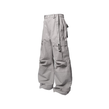 RELABEL Multi-Pocket Oversized Workwear Cargo Pants Gray-Pants-XS-Free Shipping Leatheretro