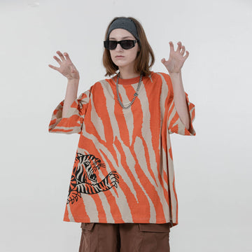 ERROR CODE ROBOT Tiger Stripe Oversized T-Shirt-T Shirt-S-Free Shipping Leatheretro