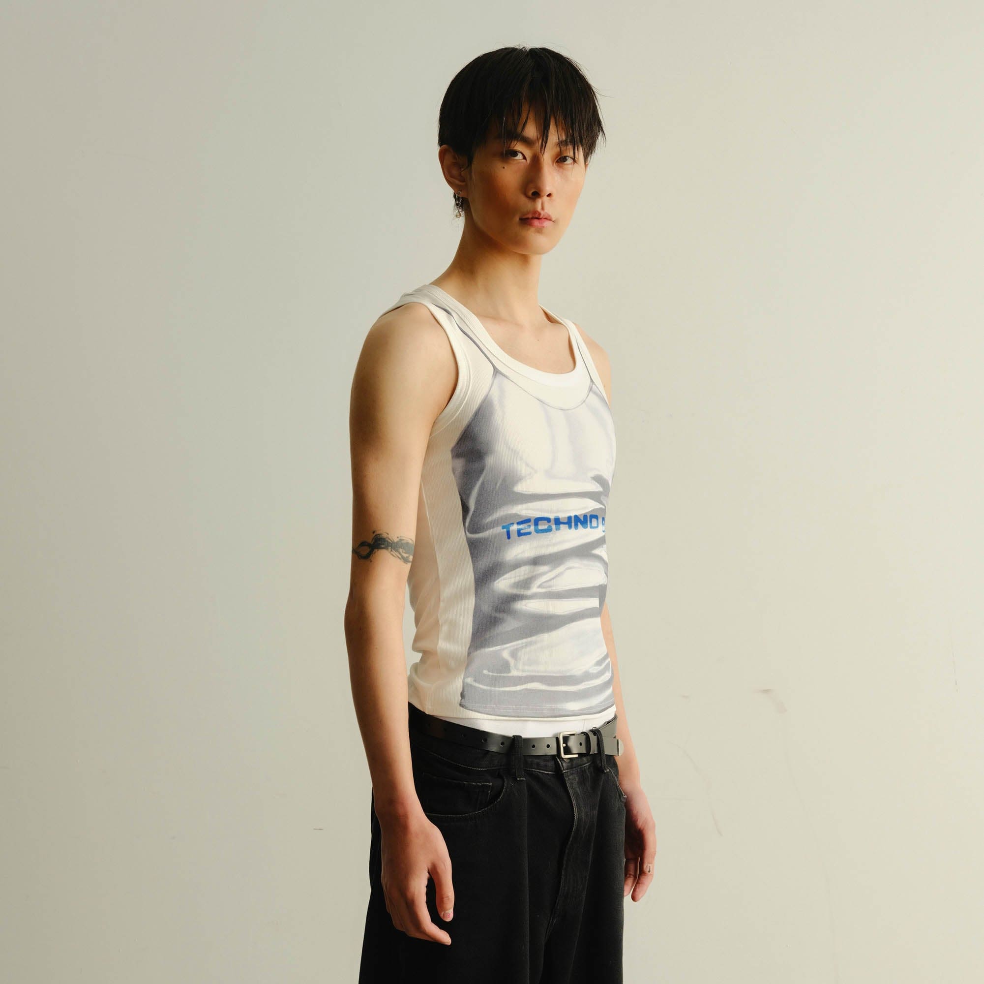 KADAKADA Technoboy Faux-Layer Tank Top-Tank Top-S-White-Free Shipping Leatheretro