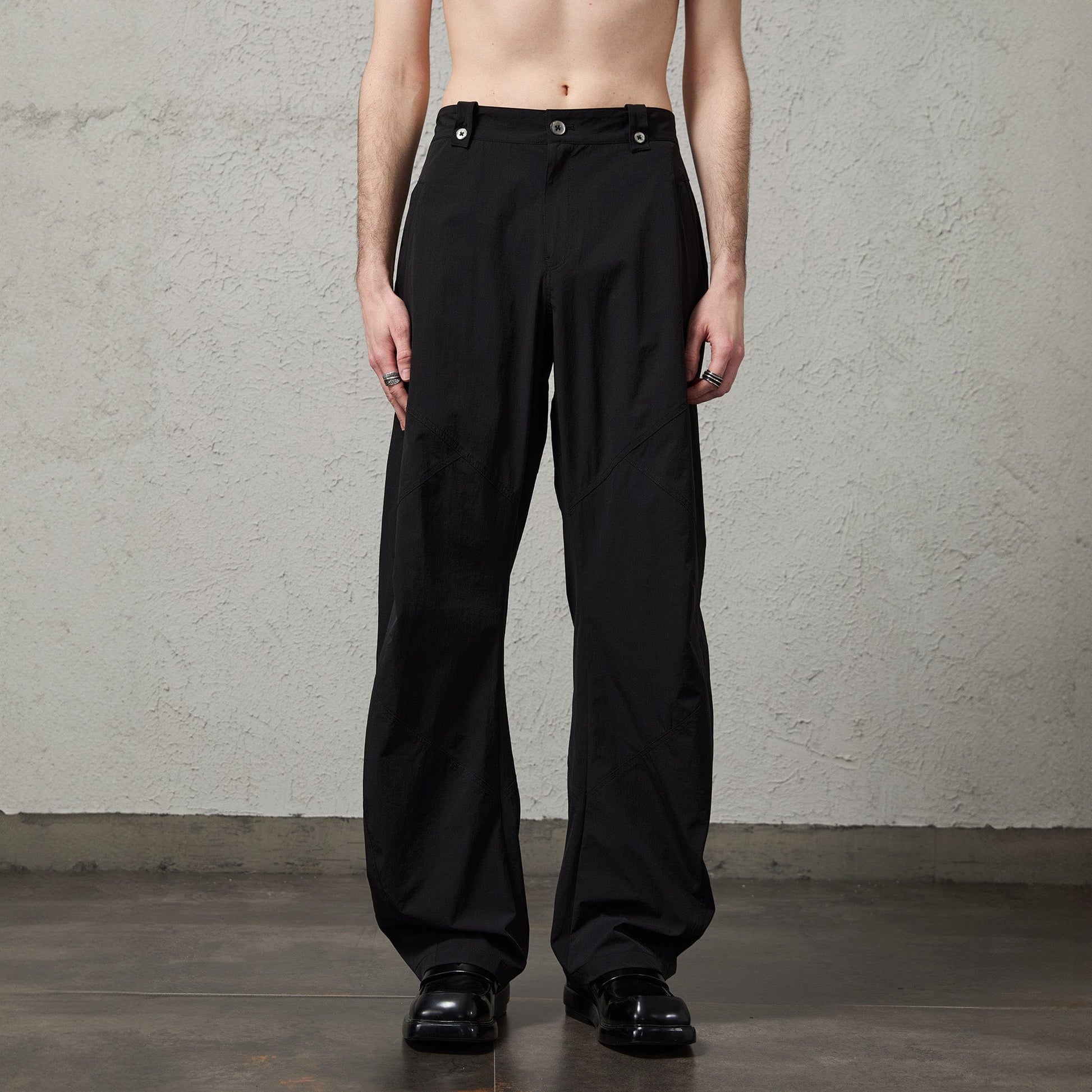 ORGANIC EMOTION Retro Spliced Curved Pants-Pants-S-Black-Free Shipping Leatheretro