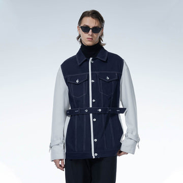 LOSTNFOUND Spliced Stitch Strappy Jacket-Jacket-S-Free Shipping Leatheretro