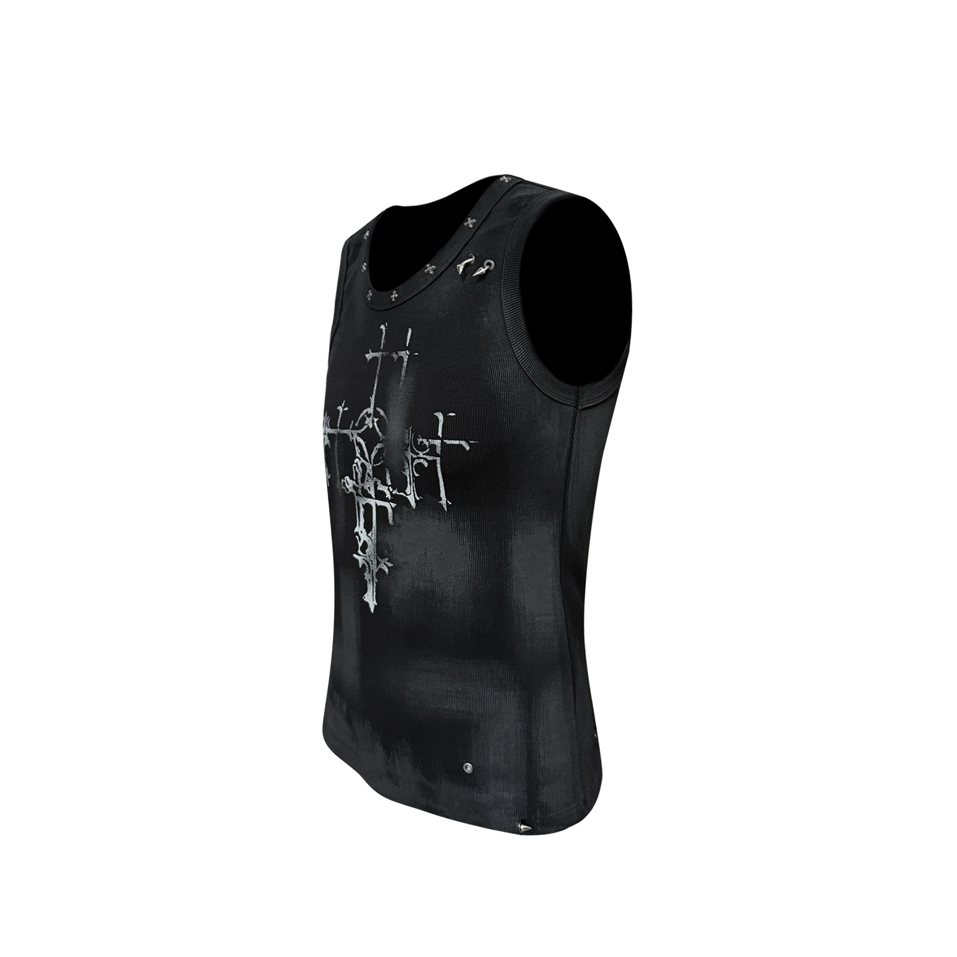 TH4SWE Retro Gothic Cross Graphic Studded Tank Top-Tank Top-S-Free Shipping Leatheretro