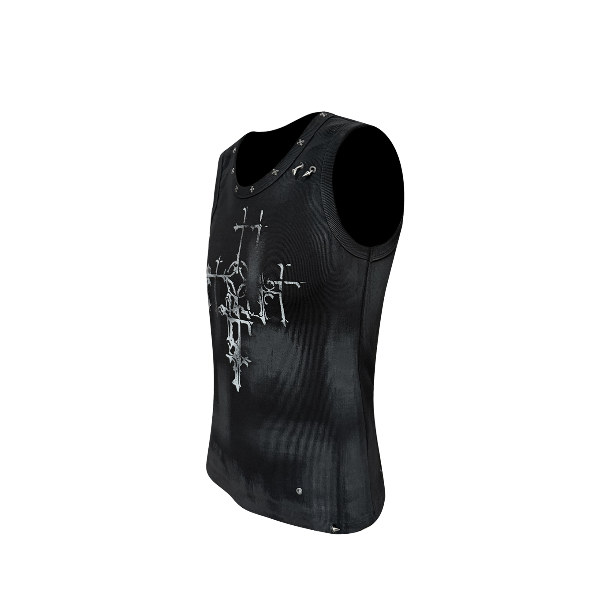 TH4SWE Retro Gothic Cross Graphic Studded Tank Top-Tank Top-S-Free Shipping Leatheretro