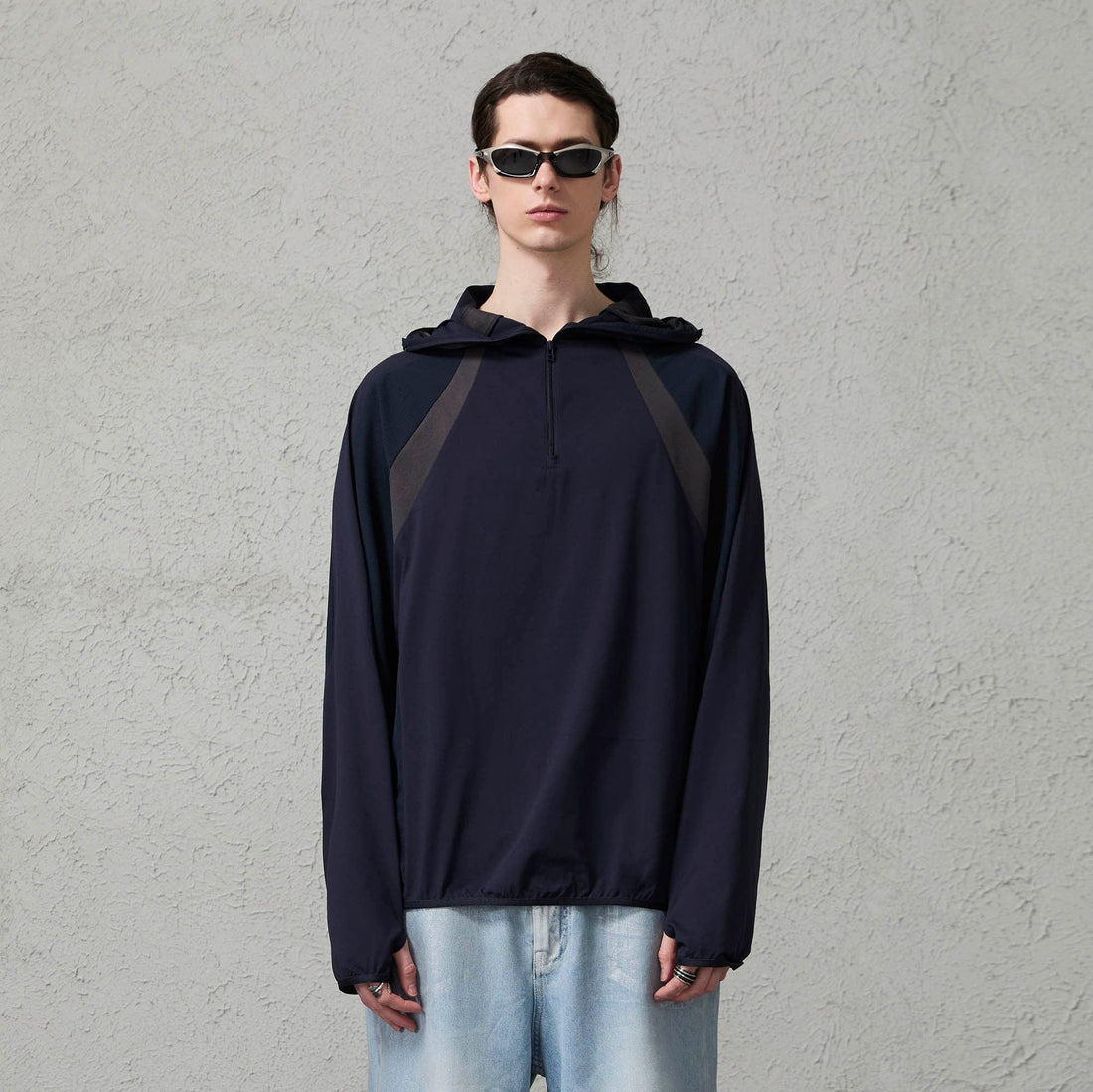ORGANIC EMOTION Contrast Spliced Hooded Sorona Pullover Jacket-Jacket-S-Navy-Free Shipping Leatheretro