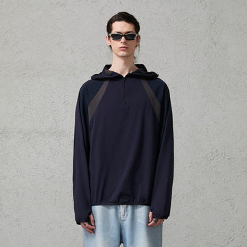 ORGANIC EMOTION Contrast Spliced Hooded Sorona Pullover Jacket-Jacket-S-Navy-Free Shipping Leatheretro