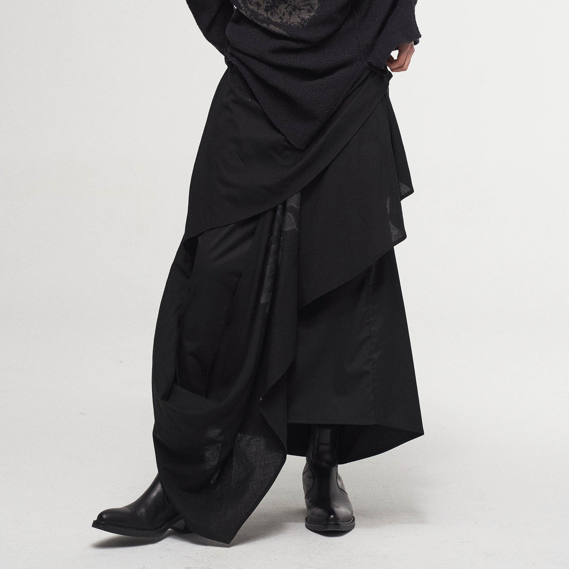 ILNya Nieternite Nifutur Asymmetrical Draped Layered Mulberry Silk Skirt-Shorts-S(0)-Free Shipping Leatheretro