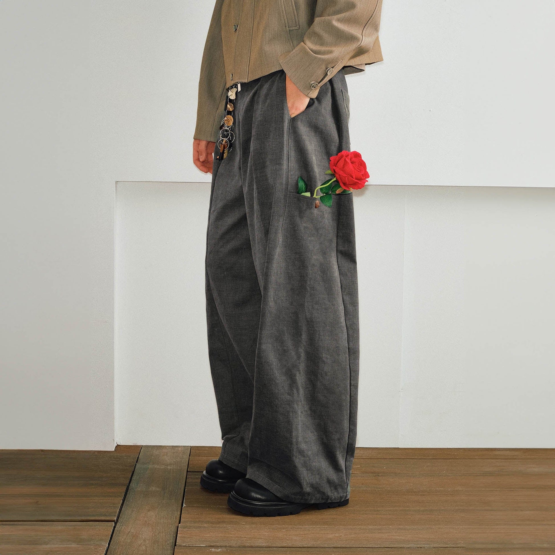 KREATE Pleated Multi-Pocket Baggy Pants-Pants-S-Grey-Free Shipping Leatheretro