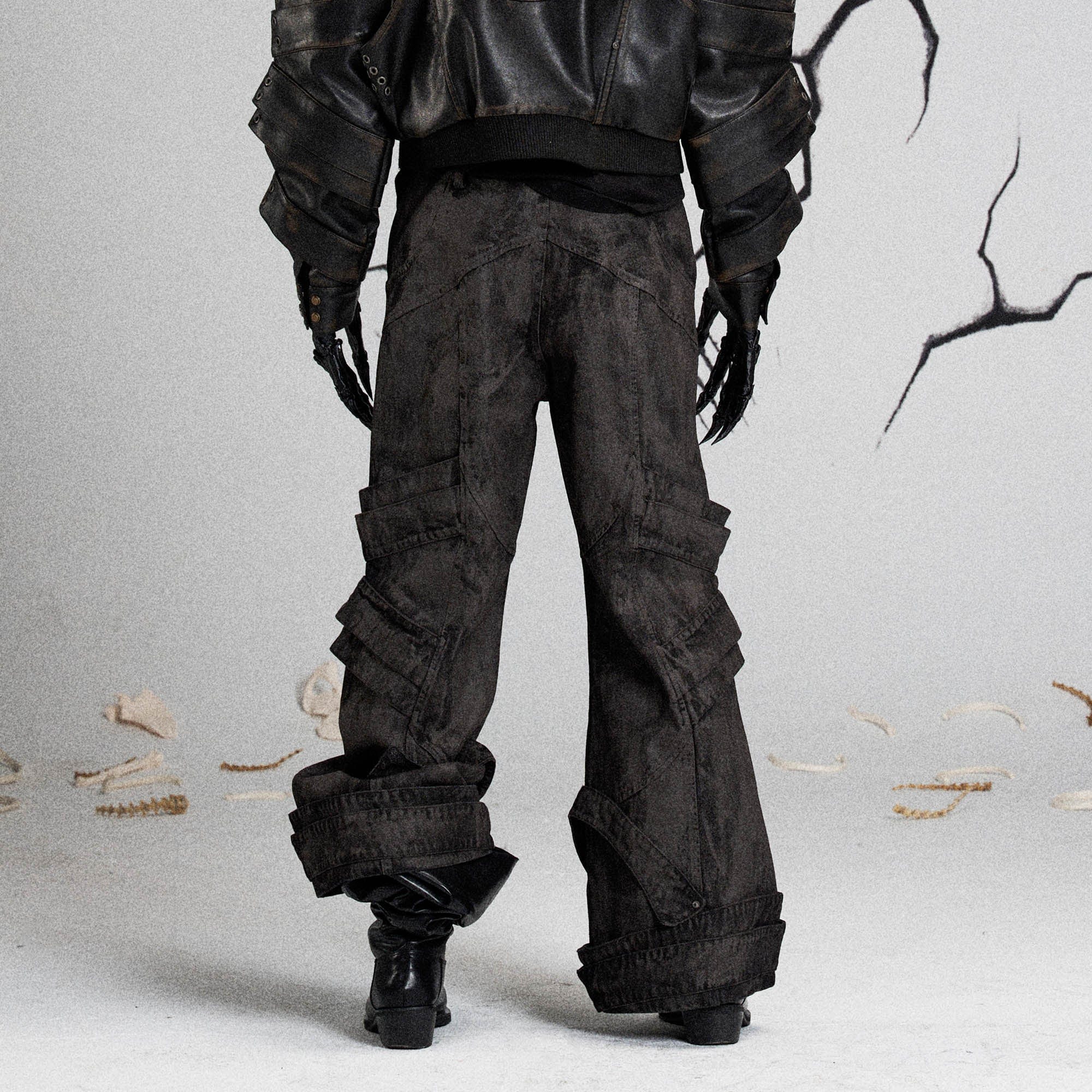 FLYERRER Mutation Layered Strap Distressed Wide-Leg Pants-Pants-S-Free Shipping Leatheretro