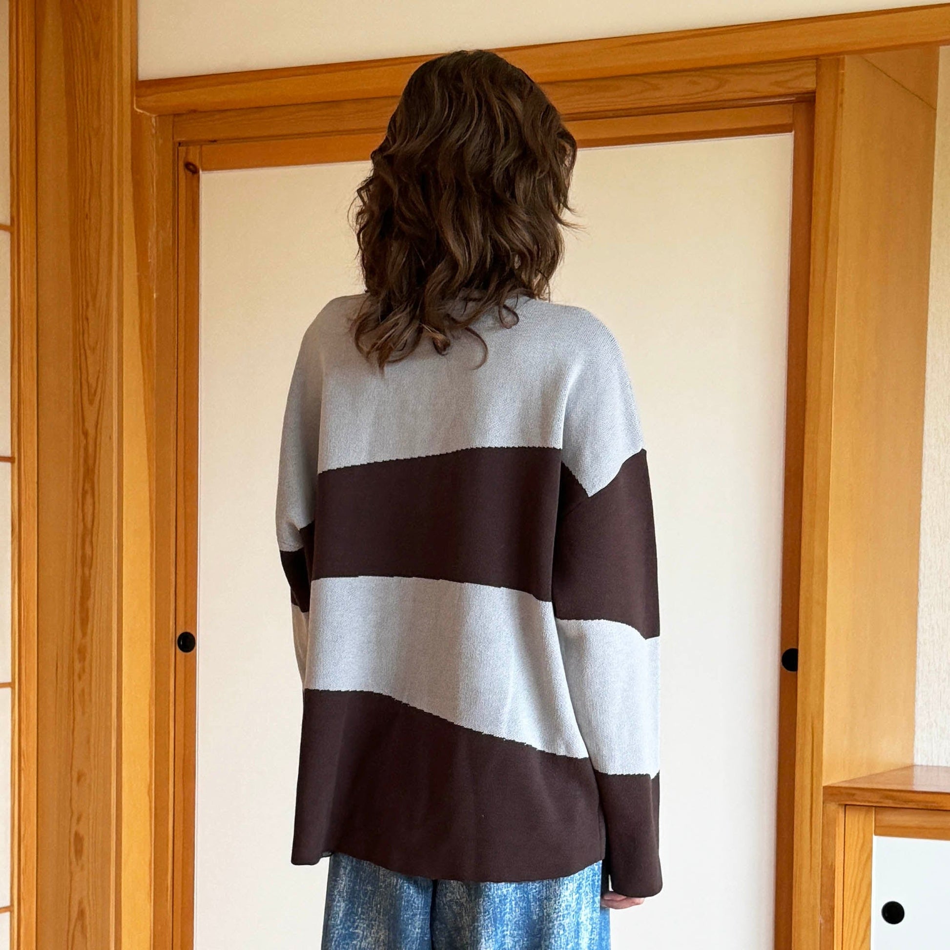 MIICHOUS Nature Magazine Ripple Stripe Polo Sweater-Sweater-S-Blue-Free Shipping Leatheretro
