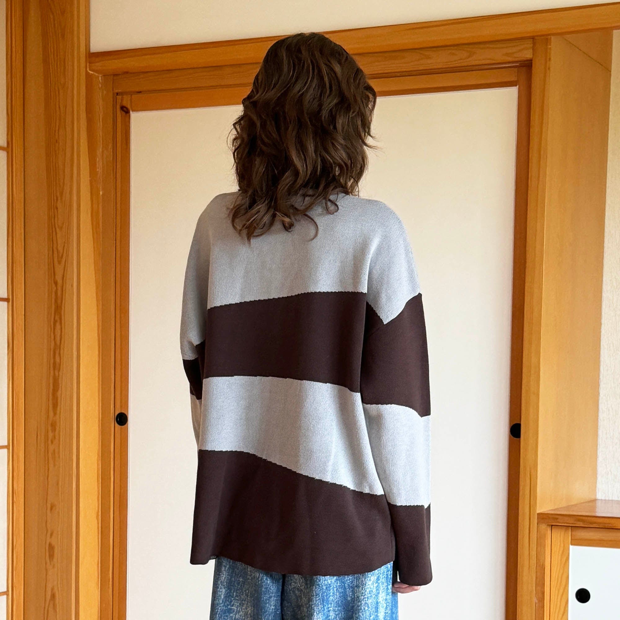MIICHOUS Nature Magazine Ripple Stripe Polo Sweater-Sweater-S-Blue-Free Shipping Leatheretro