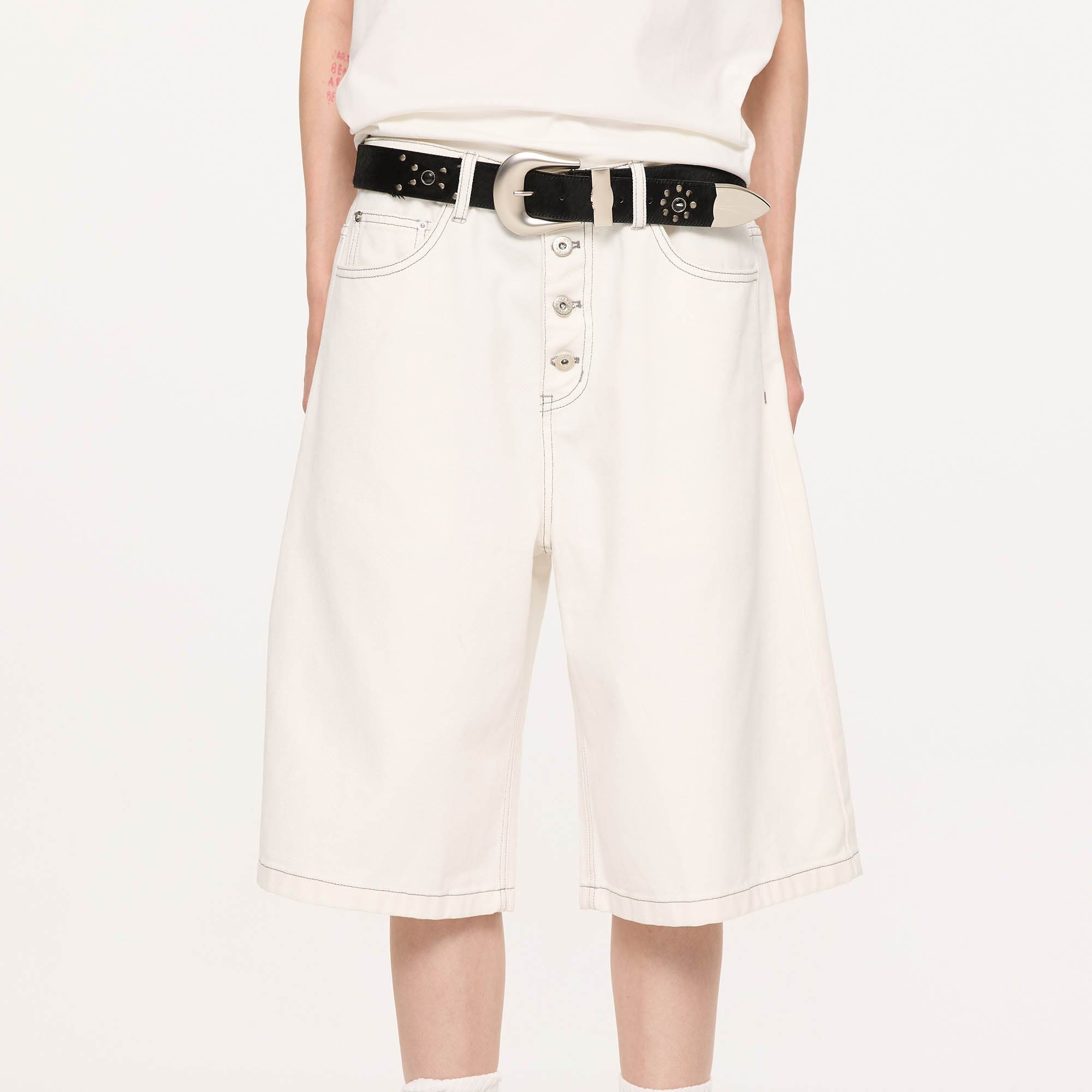 KREATE Essential Button-Up Stitched Denim Shorts-Shorts-S-White-Free Shipping Leatheretro