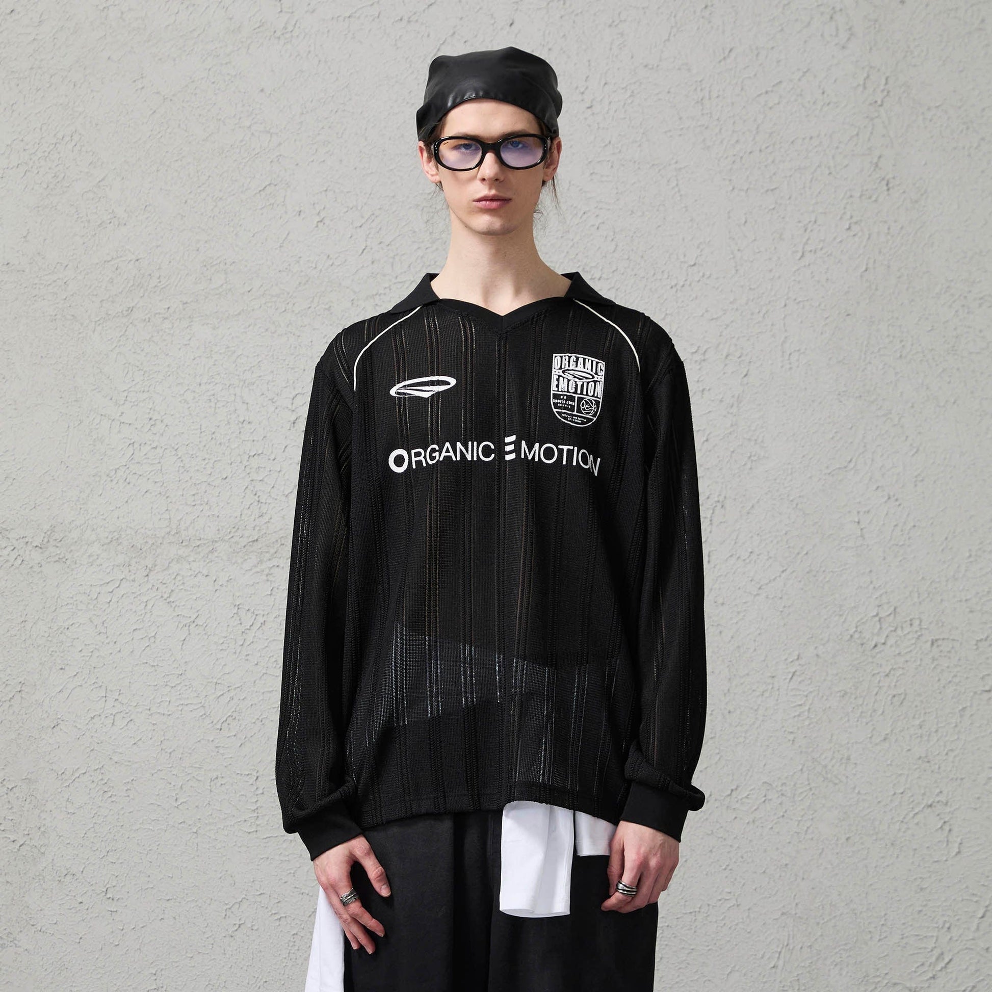 ORGANIC EMOTION Retro Sheer Striped Knit Raglan Jersey-L/S Tee-S-Black-Free Shipping Leatheretro