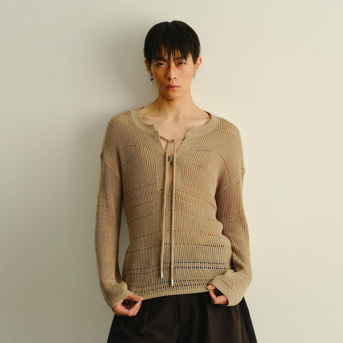 KADAKADA Open-Knit Drawstring Sweater-Sweater-M-Free Shipping Leatheretro