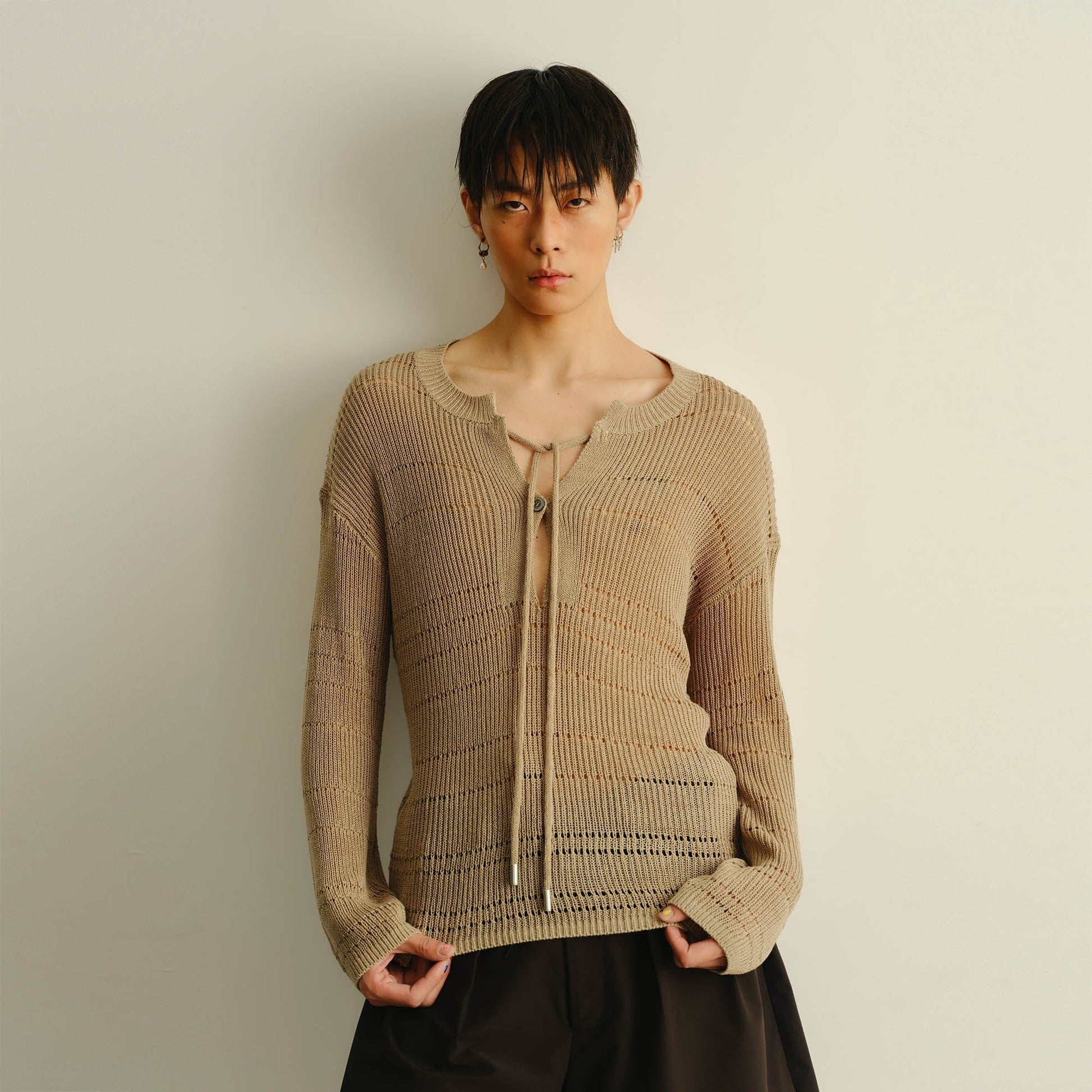 KADAKADA Open-Knit Drawstring Sweater-Sweater-M-Free Shipping Leatheretro