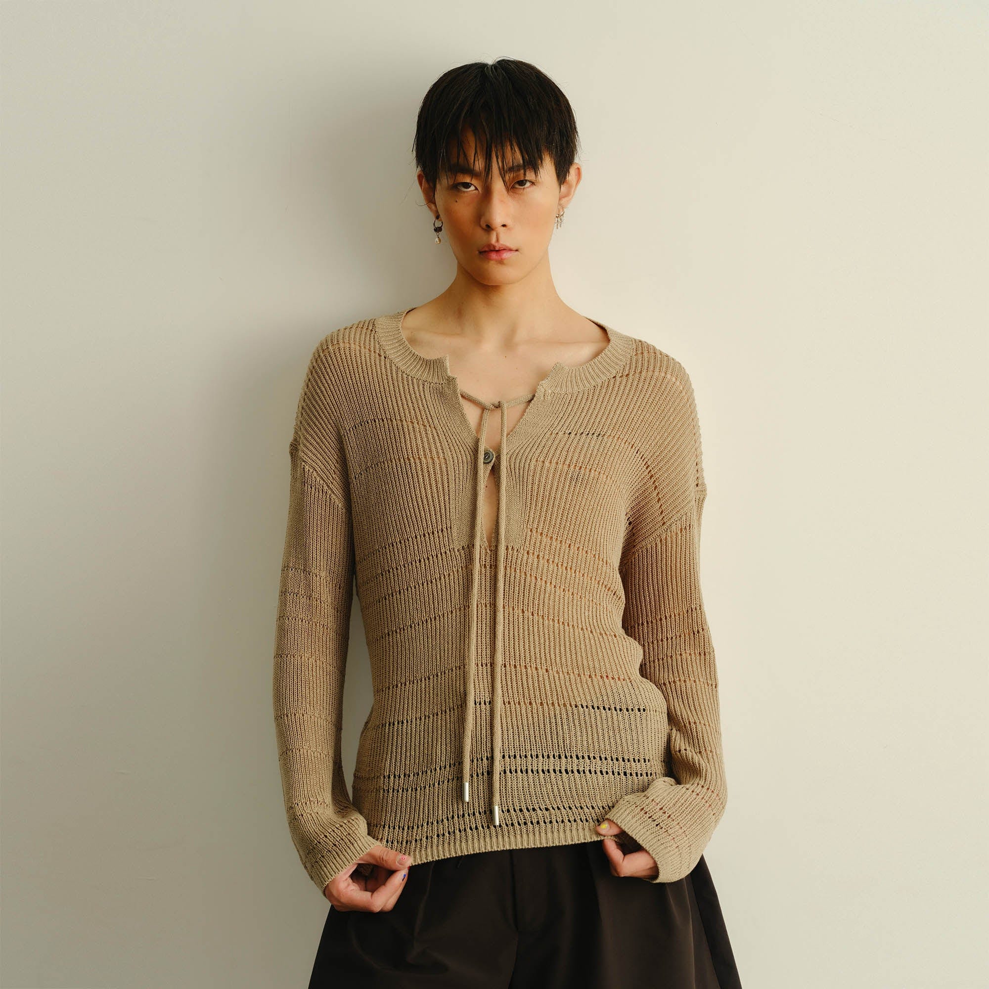 KADAKADA Open-Knit Drawstring Sweater-Sweater-M-Free Shipping Leatheretro
