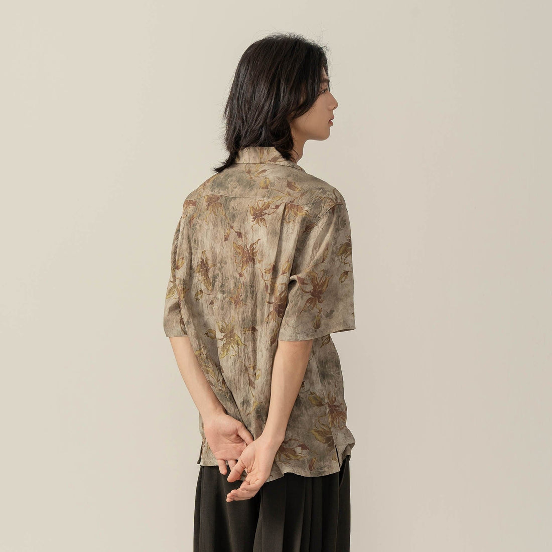 MOITIEDEPETALE Retro Wrinkled Watercolor Floral Half Shirt-Half shirt-S-Free Shipping Leatheretro
