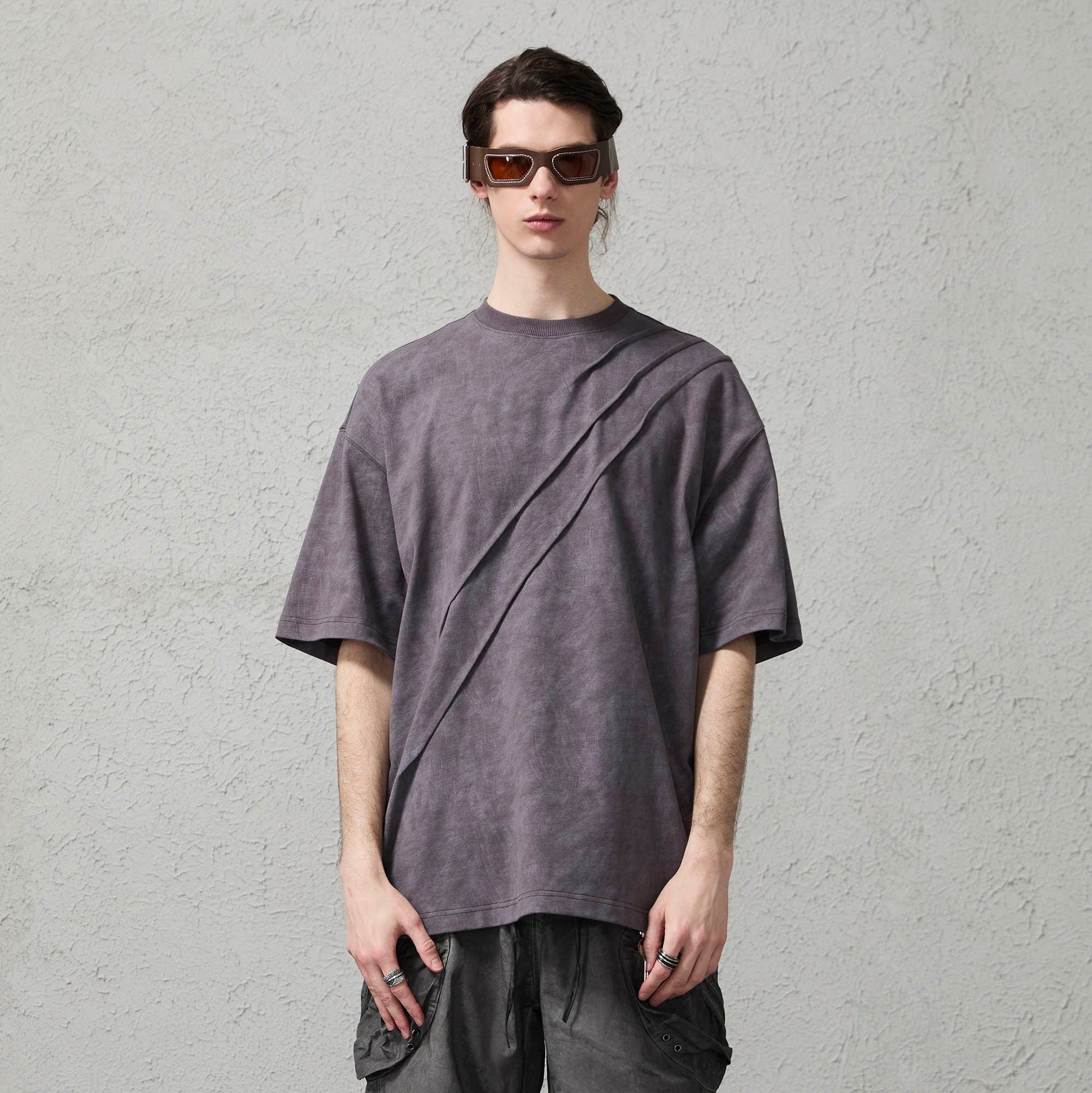 ORGANIC EMOTION Scratch Spliced Washed T-Shirt-T Shirt-S-Free Shipping Leatheretro
