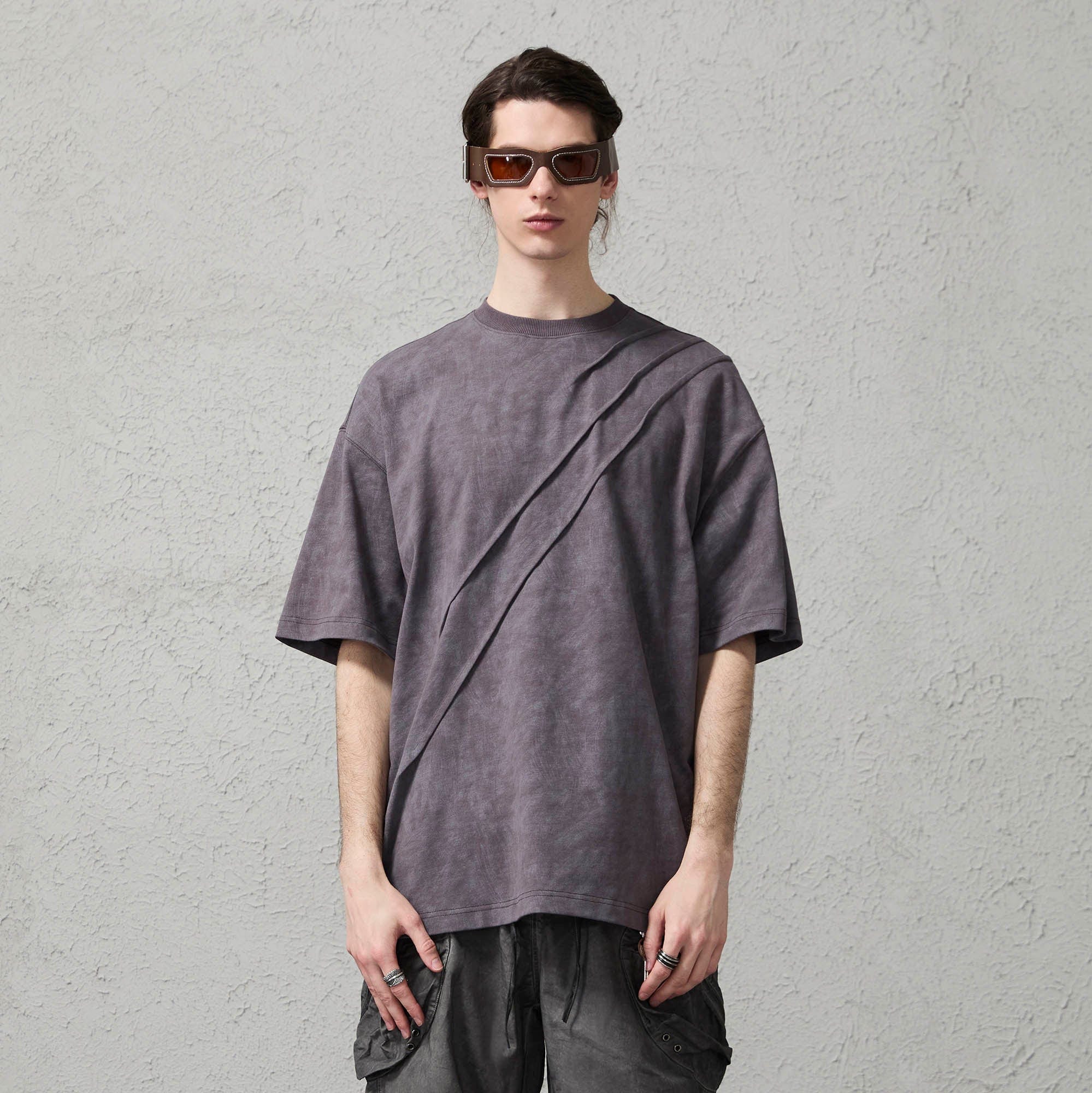 ORGANIC EMOTION Scratch Spliced Washed T-Shirt-T Shirt-S-Free Shipping Leatheretro