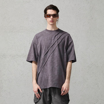 ORGANIC EMOTION Scratch Spliced Washed T-Shirt-T Shirt-S-Free Shipping Leatheretro