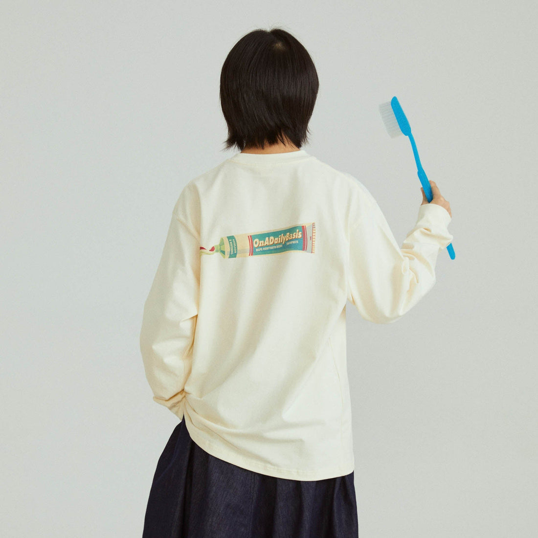 ONADAILYBASIS Toothbrush & Toothpaste Graphic Long-Sleeve Tee-L/S Tee-S-Free Shipping Leatheretro