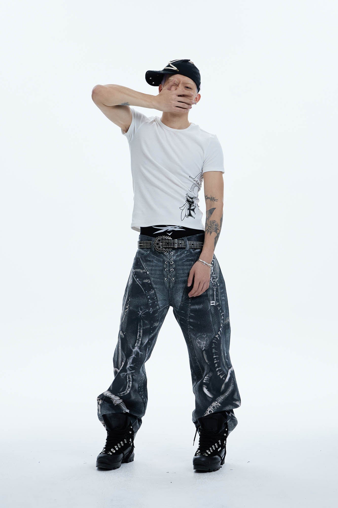 DND4DES Industrial Pipe Lace-Up Graphic Baggy Jeans-Jeans-XS-Free Shipping Leatheretro