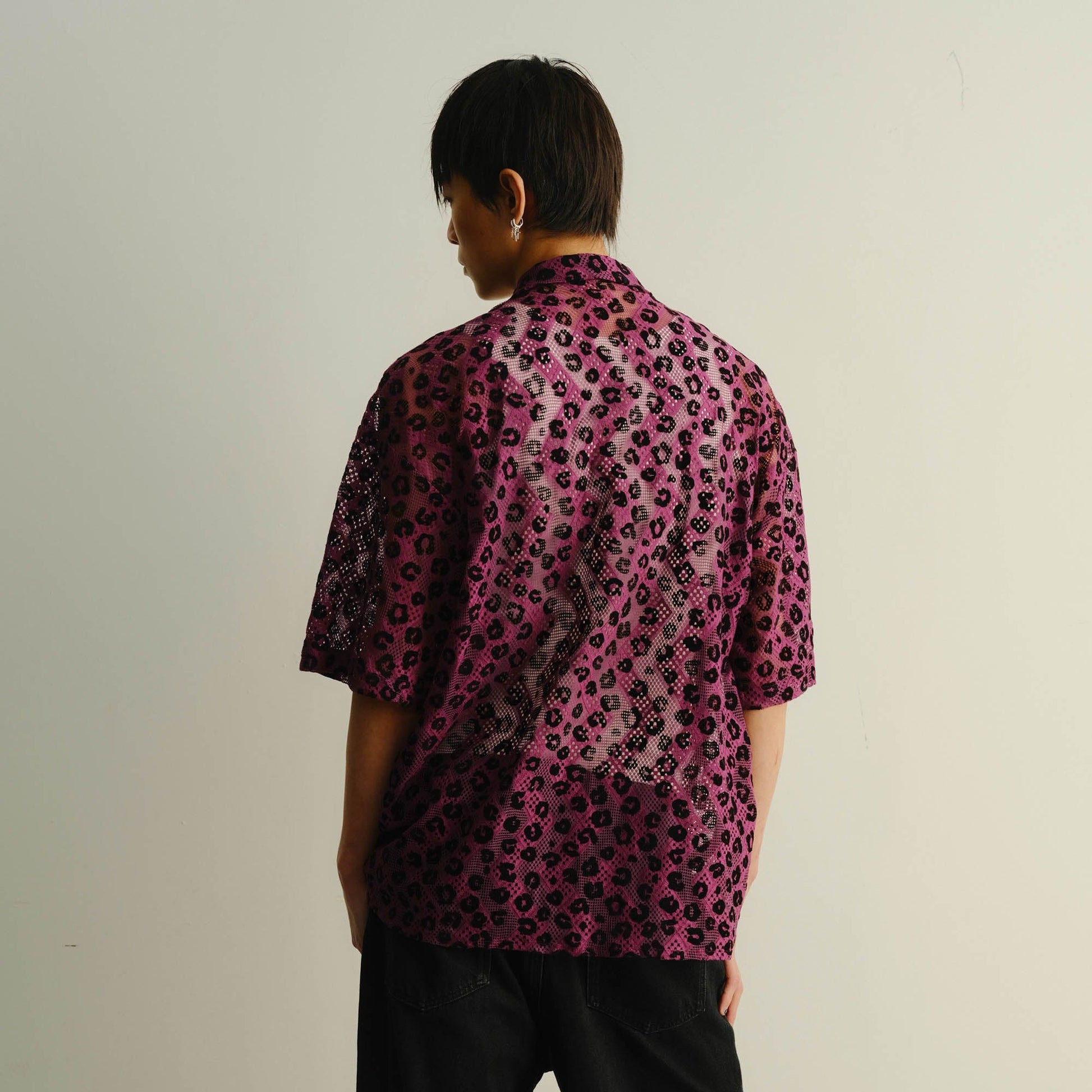 KADAKADA Leopard Lace Bone-Button Shirt-Shirt-M-Purple-Free Shipping Leatheretro