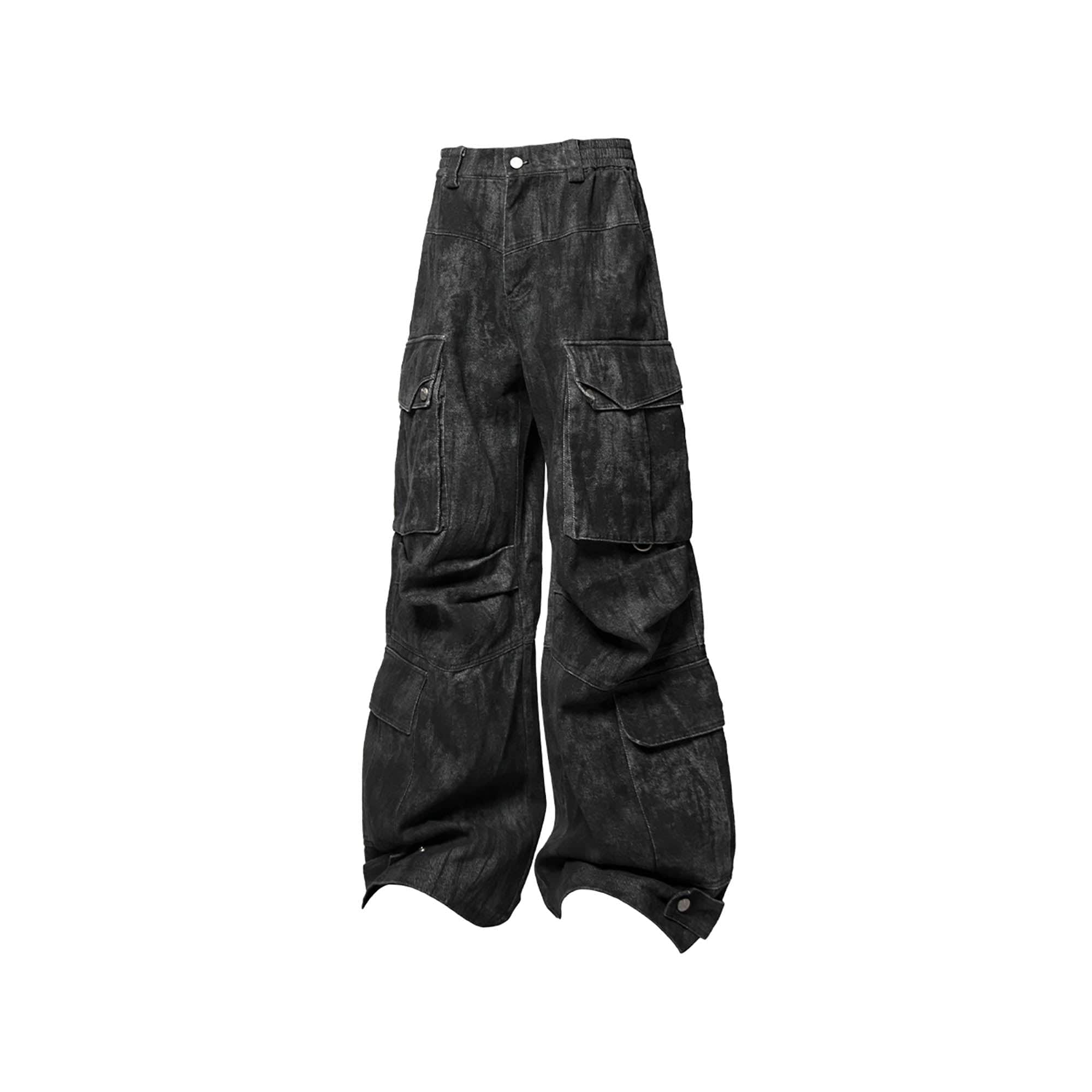 RELABEL Tie-Dye Multi-Pocket Pleated Straps Cargo-Pants-XS-Brown-Free Shipping Leatheretro