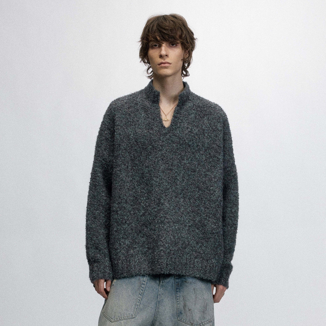 OVDY Modern V-neck Fleece Sweater-Sweater-S-Gray-Free Shipping Leatheretro