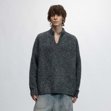 OVDY Modern V-neck Fleece Sweater-Sweater-S-Gray-Free Shipping Leatheretro